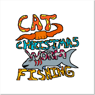 cat Christmas worm fishing Posters and Art